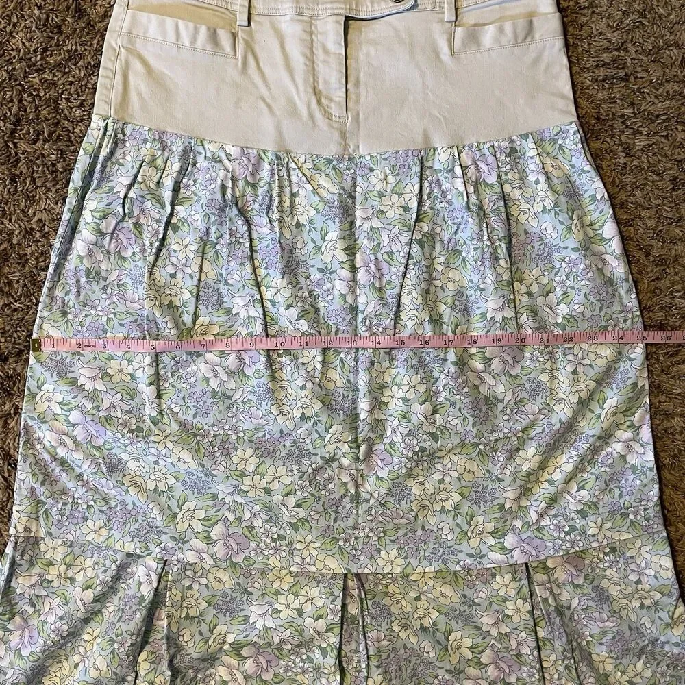 Tommy Hilfiger Womens 10 Khaki Floral Tiered Maxi Skirt Modest Western Prairie